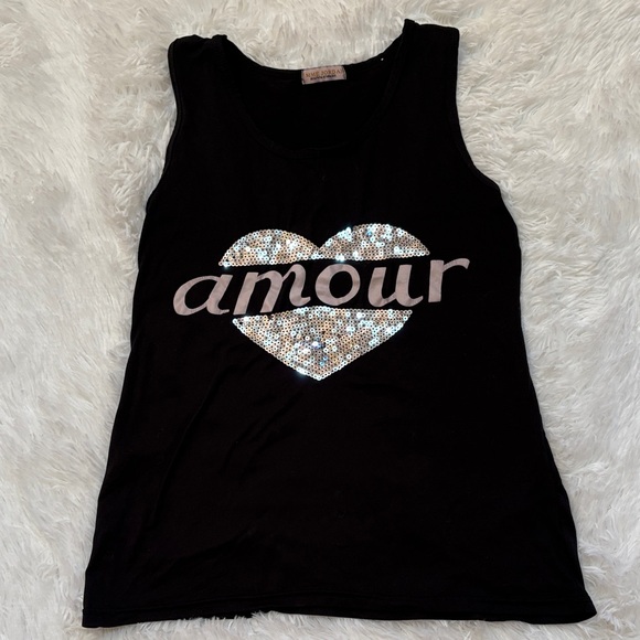 Emme Jordan Black Sequin Heart Tank Pajama Top - Picture 1 of 2